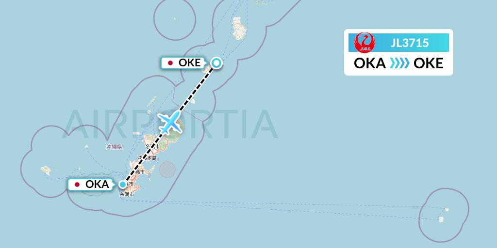 JL3715 Japan Airlines Flight Map: Naha to Japan