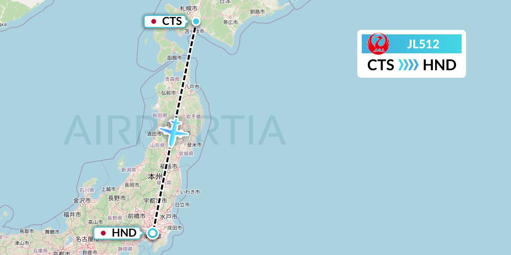 JL512 Japan Airlines Flight Map: Sapporo to Tokyo