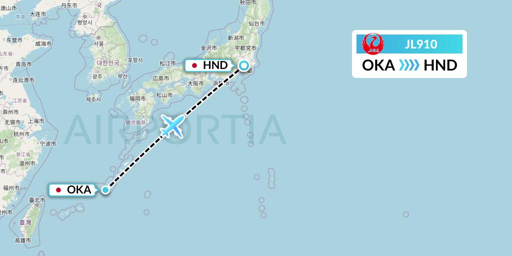JL910 Japan Airlines Flight Map: Naha to Tokyo