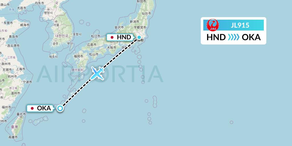 JL915 Japan Airlines Flight Map: Tokyo to Naha