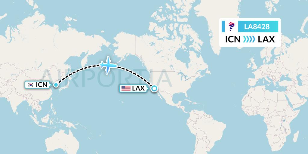 LA8428 LAN Airlines Flight Map: Seoul to Los Angeles