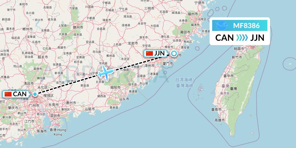 MF8386 Xiamen Airlines Flight Map: Guangzhou to Jinjiang