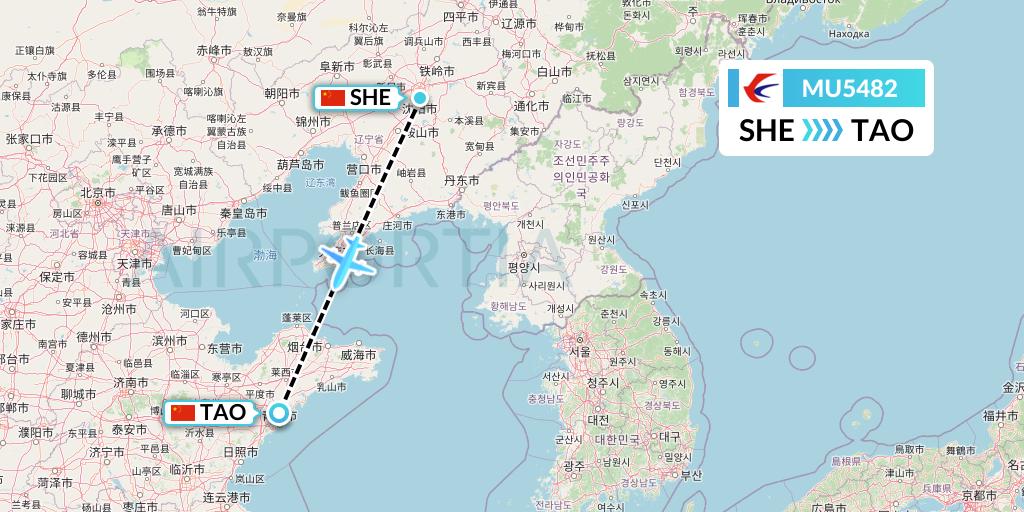 MU5482 China Eastern Airlines Flight Map: Shenyang to Qingdao