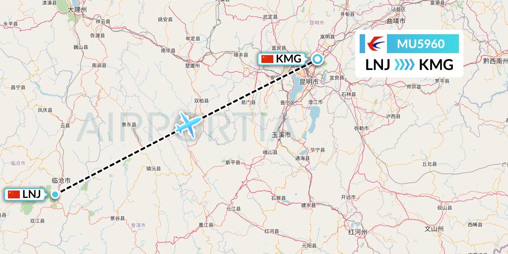 MU5960 China Eastern Airlines Flight Map: Lincang to Kunming