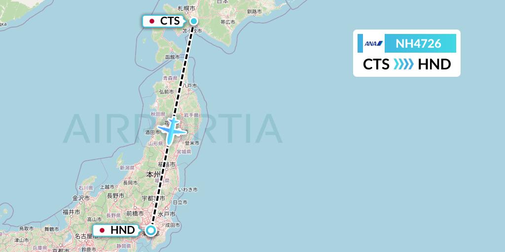 NH4726 All Nippon Airways Flight Map: Sapporo to Tokyo