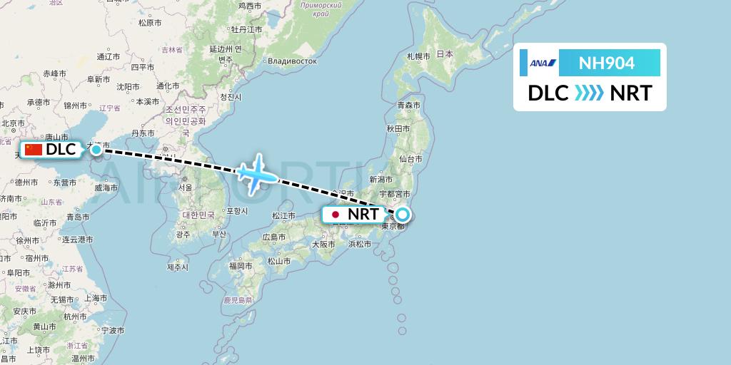 NH904 All Nippon Airways Flight Map: Dalian to Tokyo
