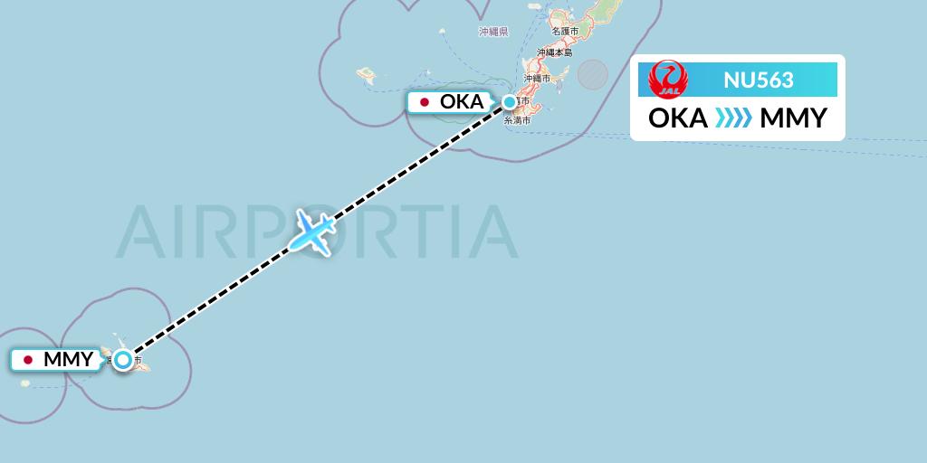 NU563 Japan Transocean Air Flight Map: Naha to Miyako