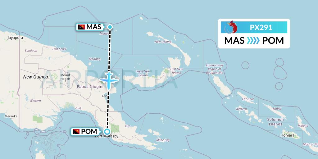 PX291 Air Niugini Flight Map: Papua New Guinea to Port Moresby