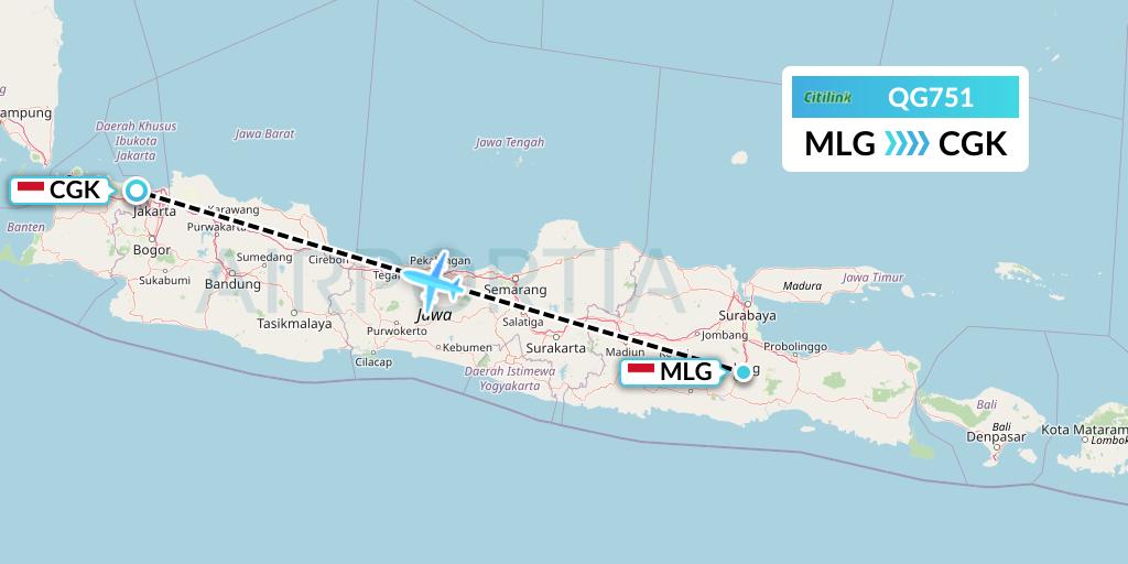 QG751 Citilink Flight Map: Malang to Jakarta
