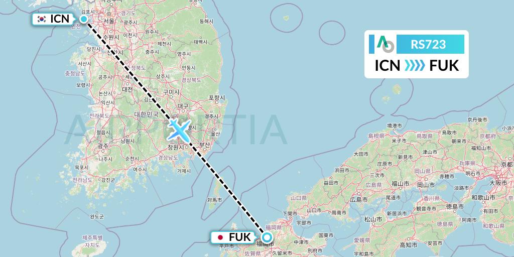 RS723 Air Seoul Flight Map: Seoul to Fukuoka