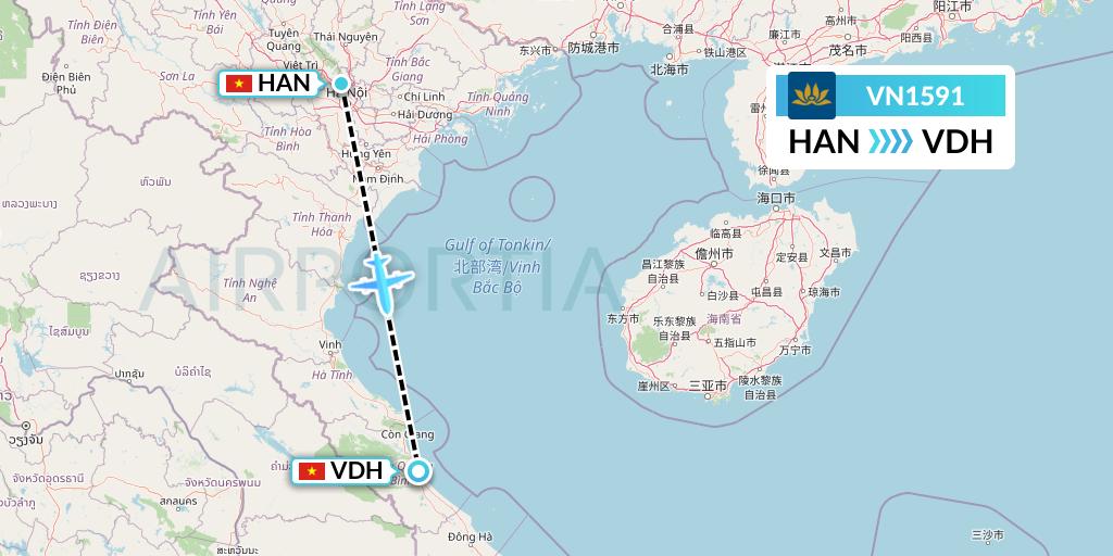 VN1591 Vietnam Airlines Flight Map: Hanoi to Dong Hoi