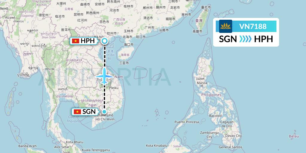 VN7188 Vietnam Airlines Flight Map: Ho Chi Minh City to Haiphong