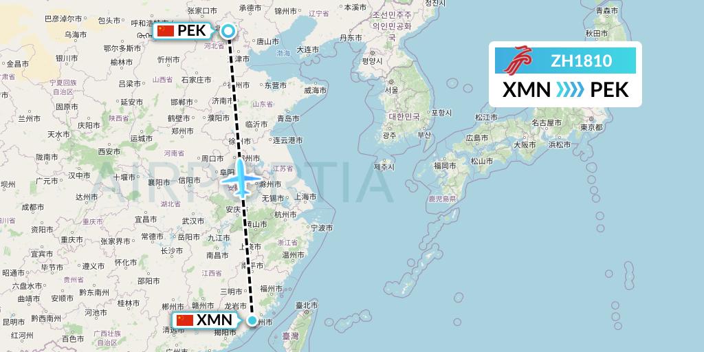 ZH1810 Shenzhen Airlines Flight Map: Xiamen to Beijing