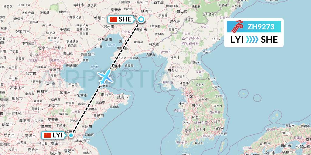 ZH9273 Shenzhen Airlines Flight Map: Linyi to Shenyang