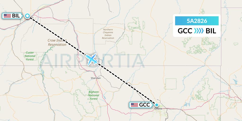 5A2826 Alpine Air Express Flight Map: Gillette to Billings
