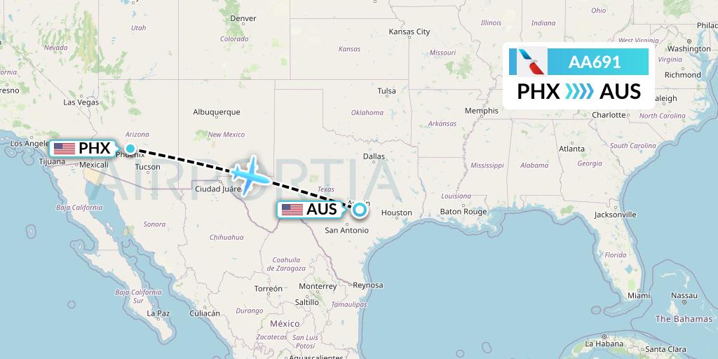 AA691 American Airlines Flight Map: Phoenix to Austin