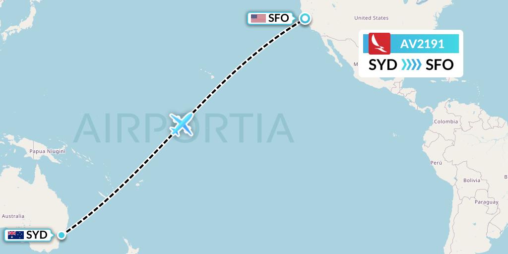 AV2191 Avianca Flight Map: Sydney to San Francisco