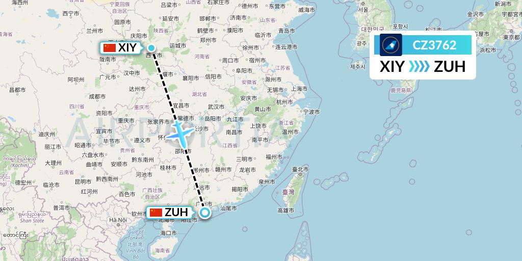 CZ3762 China Southern Airlines Flight Map: Xi'an to Zhuhai