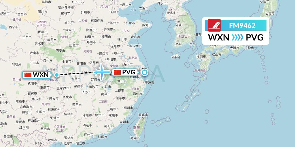 FM9462 Shanghai Airlines Flight Map: Wanzhou to Shanghai