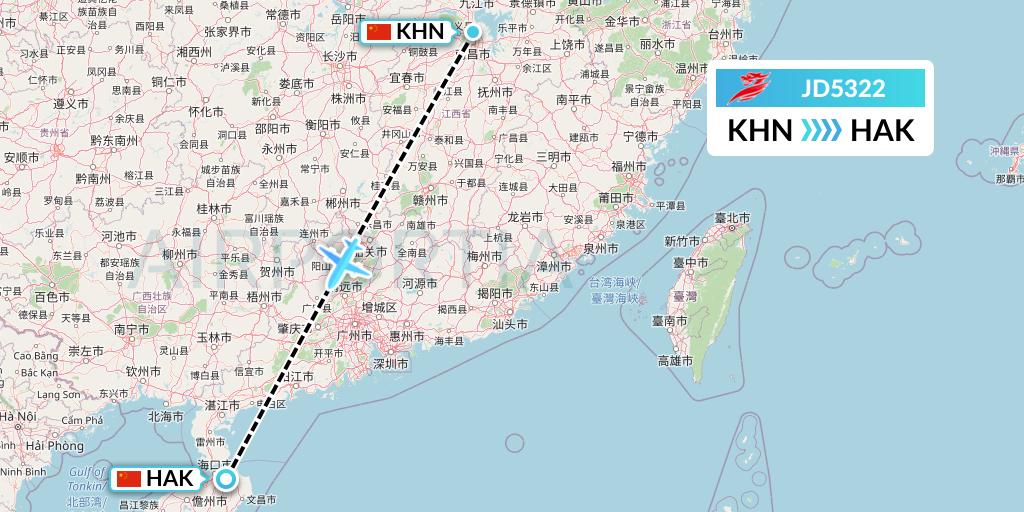 JD5322 Capital Airlines Flight Map: Nanchang to Haikou