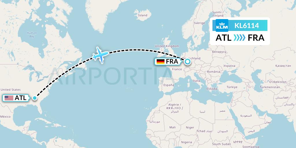 KL6114 KLM Flight Map: Atlanta to Frankfurt