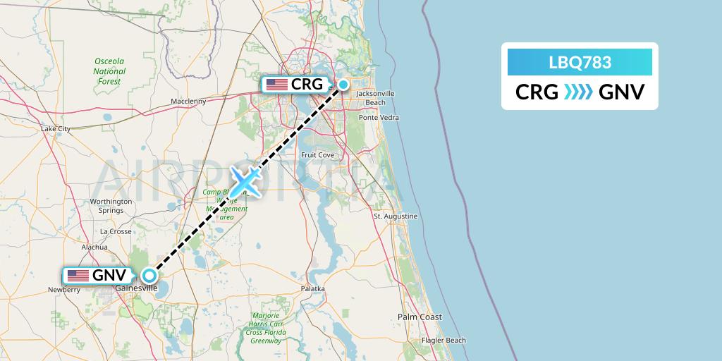 LBQ783 Quest Diagnostics Flight Map: Jacksonville to Gainesville