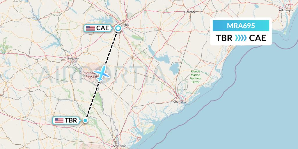 MRA695 Martinaire Flight Map: Statesboro to Columbia