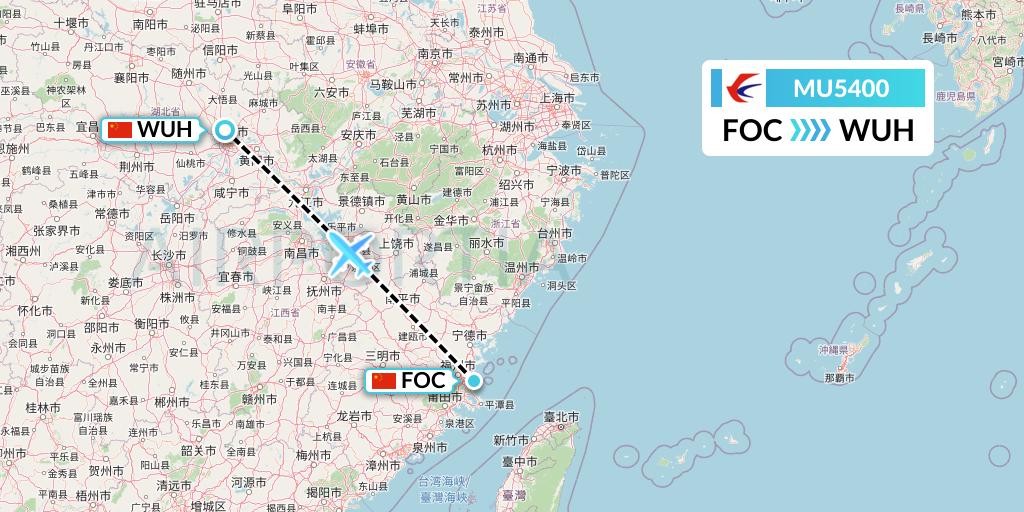 MU5400 China Eastern Airlines Flight Map: Fuzhou to Wuhan