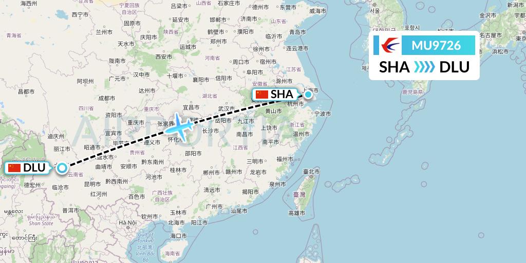 MU9726 China Eastern Airlines Flight Map: Shanghai to Dali