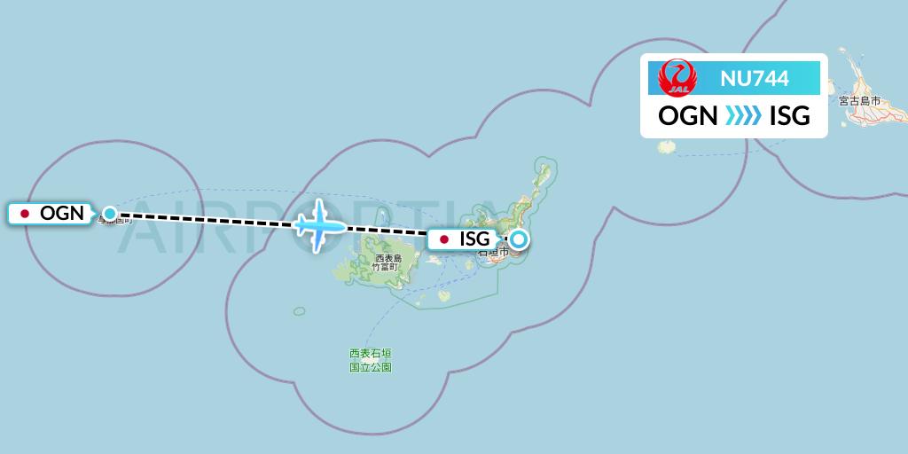 NU744 Japan Transocean Air Flight Map: Japan to Ishigaki