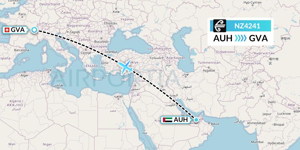 NZ4241 Air New Zealand Flight Map: Abu Dhabi to Geneva