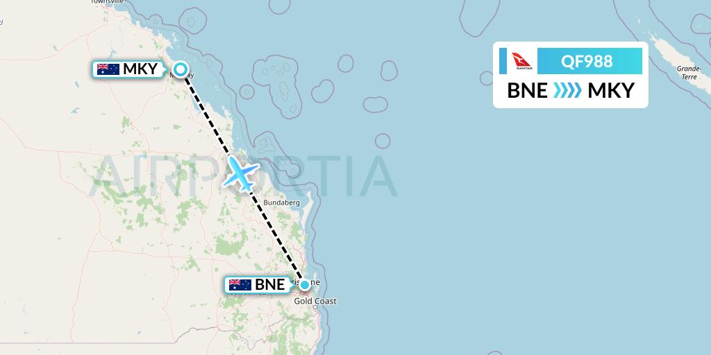 QF988 Qantas Flight Map: Brisbane to Mackay