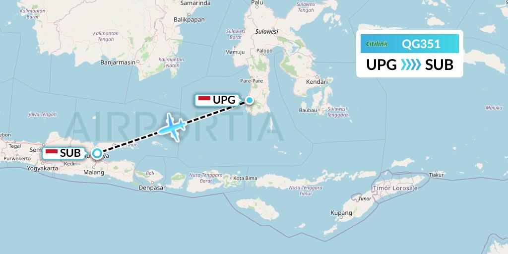 QG351 Citilink Flight Map: Makassar to Surabaya