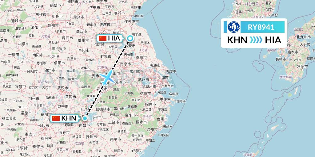 RY8941 Jiangxi Air Flight Map: Nanchang to Huai'an