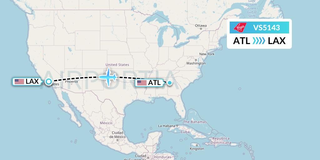 VS5143 Virgin Atlantic Airways Flight Map: Atlanta to Los Angeles