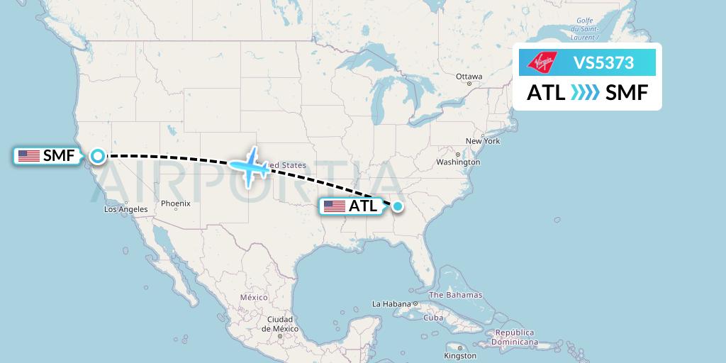 VS5373 Virgin Atlantic Airways Flight Map: Atlanta to Sacramento