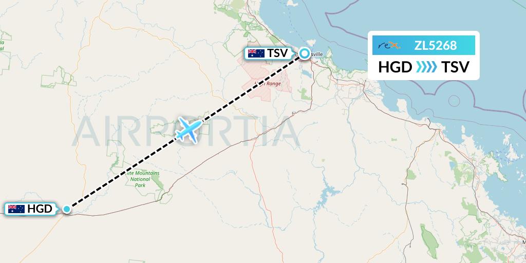 ZL5268 Regional Express Flight Map: Australia to Townsville