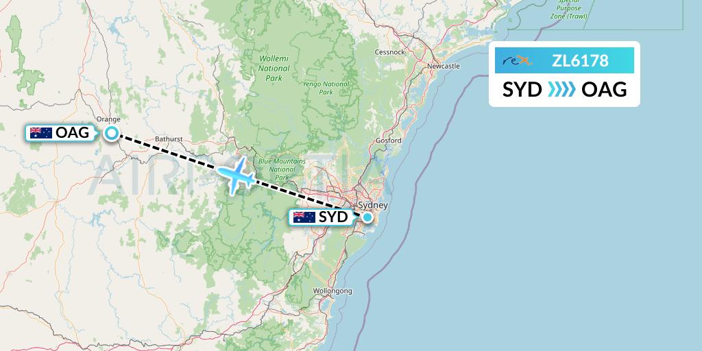 ZL6178 Regional Express Flight Map: Sydney to Orange
