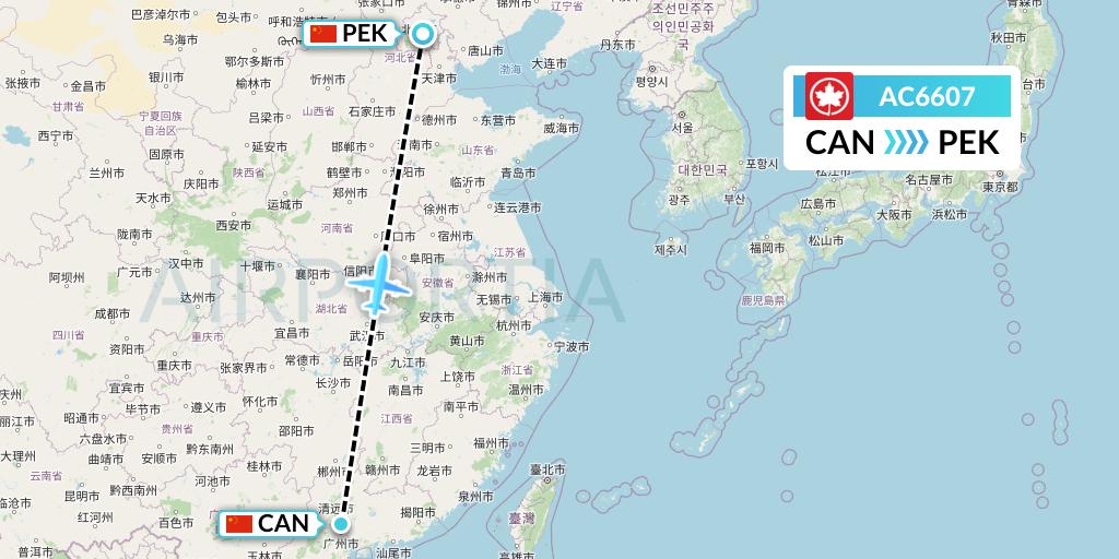 AC6607 Air Canada Flight Map: Guangzhou to Beijing