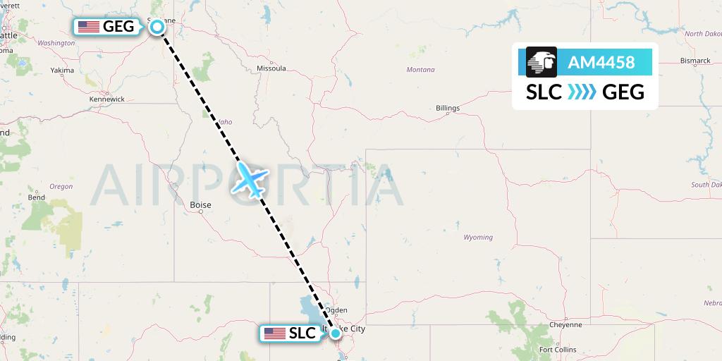 AM4458 Aeromexico Flight Map: Salt Lake City to Spokane