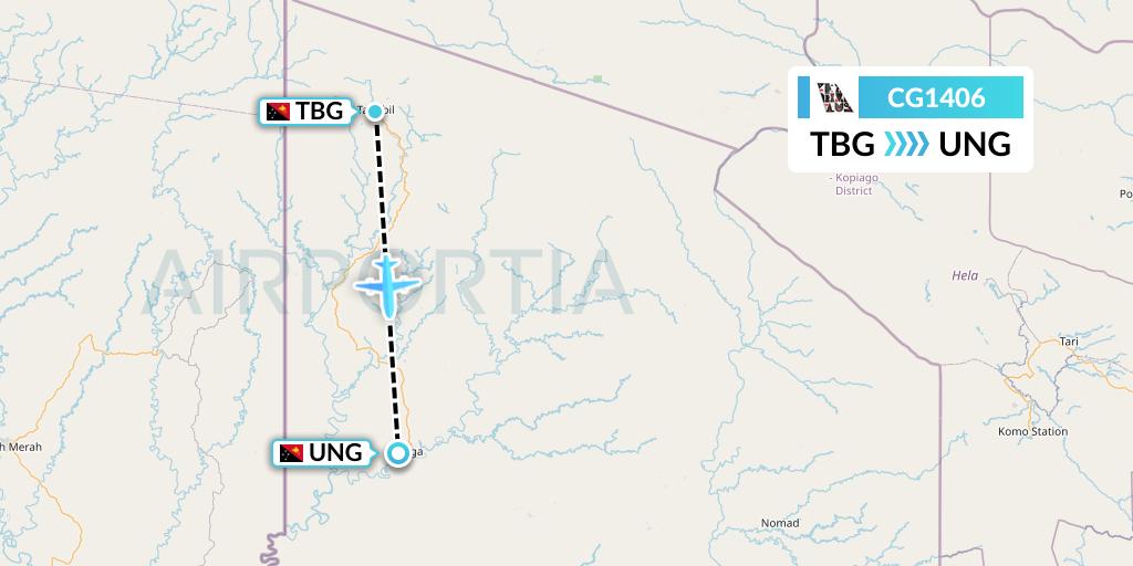 CG1406 Airlines PNG Flight Map: Tabubil to Kiunga