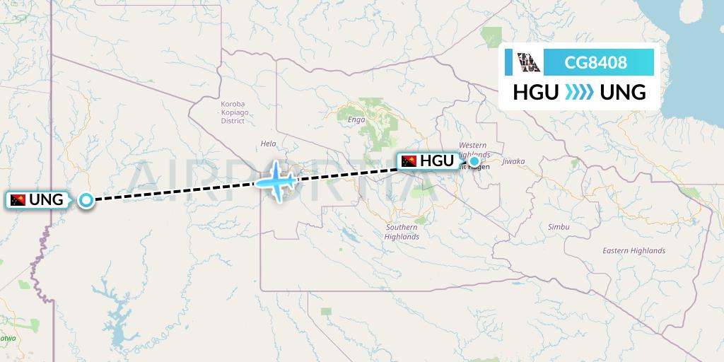 CG8408 Airlines PNG Flight Map: Mount Hagen to Kiunga
