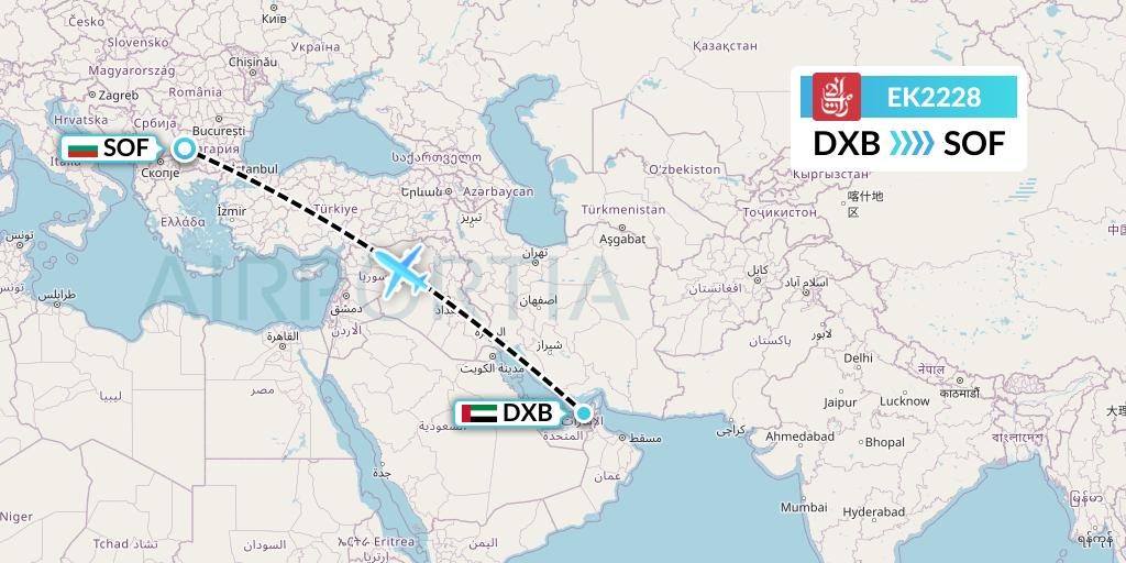EK2228 Emirates Flight Map: Dubai to Sofia