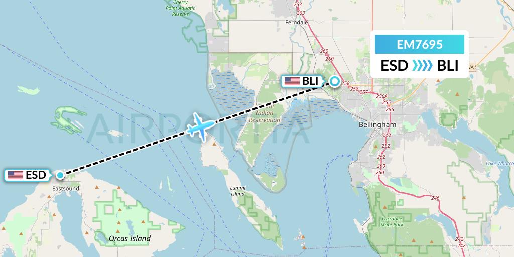 EM7695 Empire Airlines Flight Map: Eastsound to Bellingham