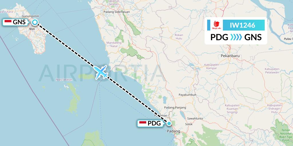 IW1246 Wings Air Flight Map: Padang to Gunung Sitoli
