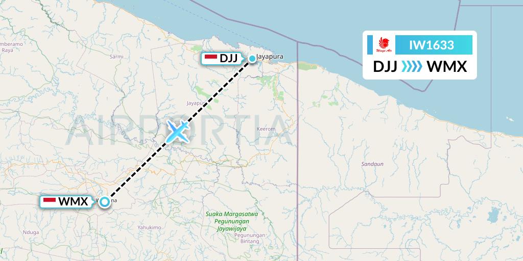 IW1633 Wings Air Flight Map: Jayapura to Wamena