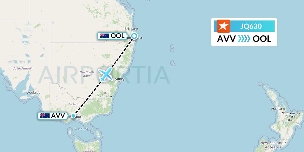 JQ630 Jetstar Airways Flight Map: Melbourne to Gold Coast