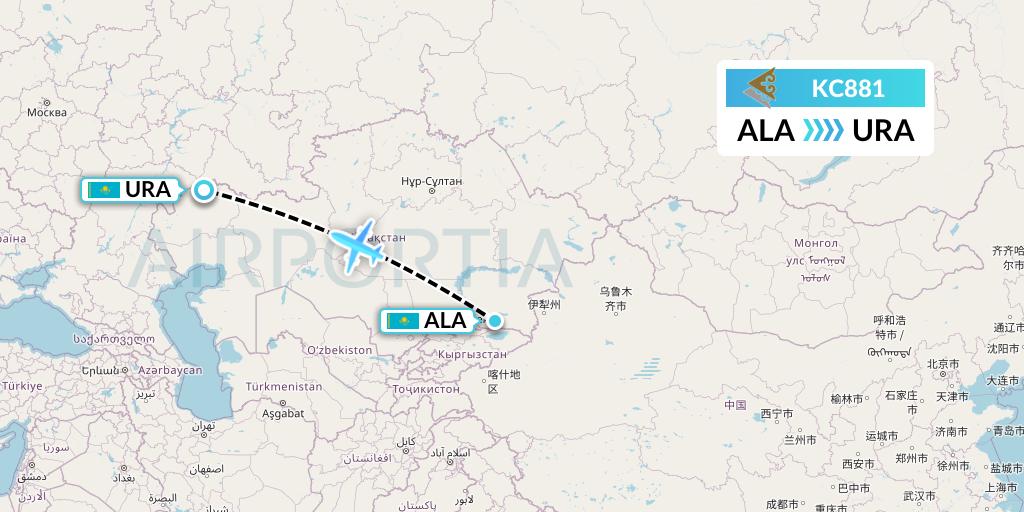 KC881 Air Astana Flight Map: Almaty to Oral