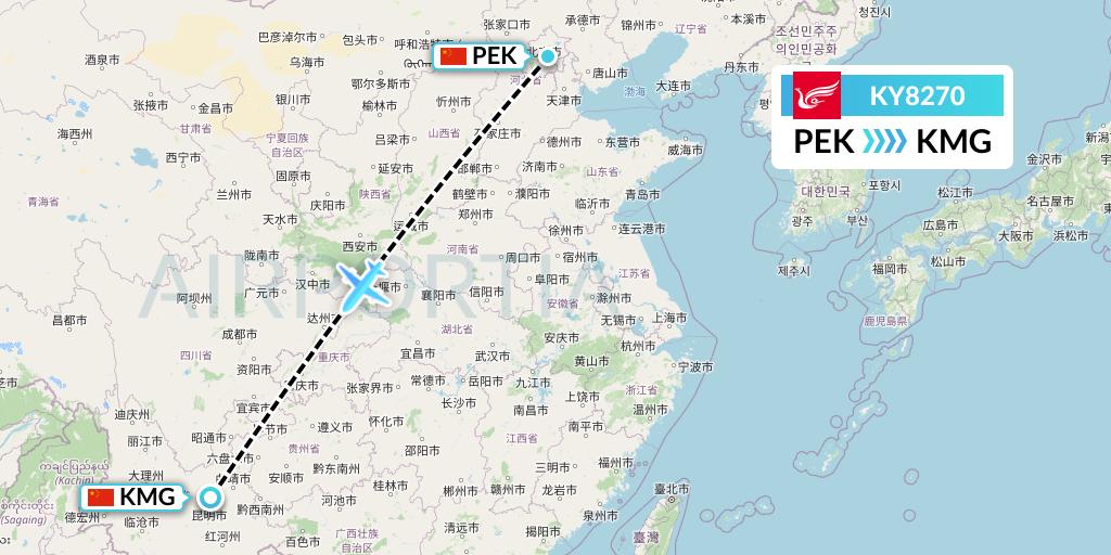 KY8270 Kunming Airlines Flight Map: Beijing to Kunming