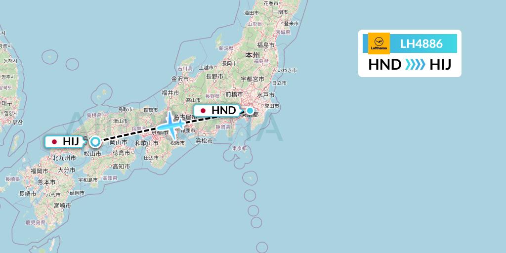 LH4886 Lufthansa Flight Map: Tokyo to Hiroshima